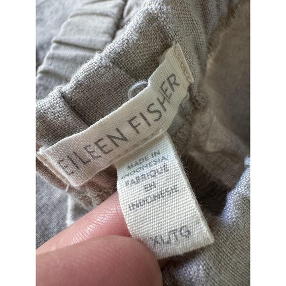Eileen Fisher Cropped Organic Linen Pants Womens Large Beige Wheat Straight Leg - Picture 3 of 12